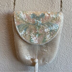 Elegant Cream Sequin Crossbody Bag